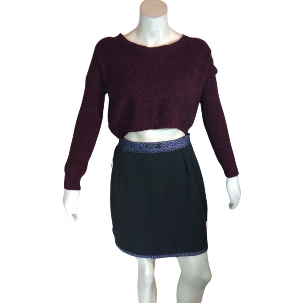 Women Burgundy/Black Crop Sweater